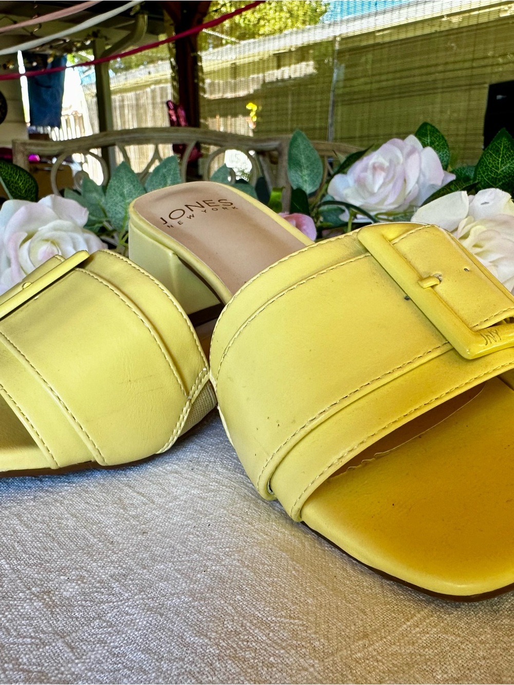Jones New York Lemon Yellow Buckle Slide Mules